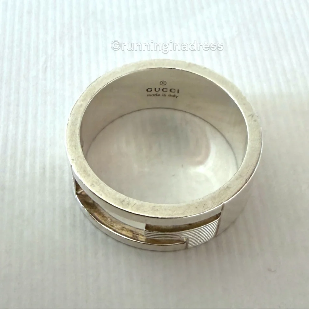 Authentic Gucci G Logo Cut-Out Ring Sterling Silver 925 Vintage Band Size 9